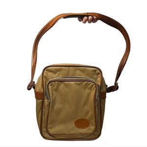 Vintage 60's Sears Tan Canvas Camera Bag With Leather Strap